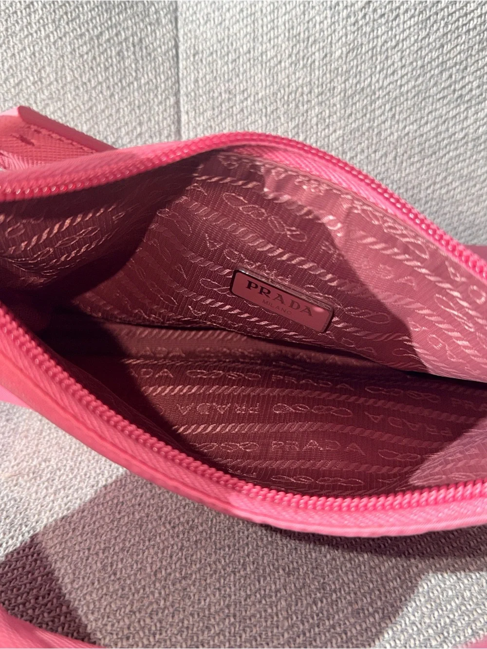 Prada Pink Nylon Shoulder Bag with Triangle Logo - Picture 4 of 6